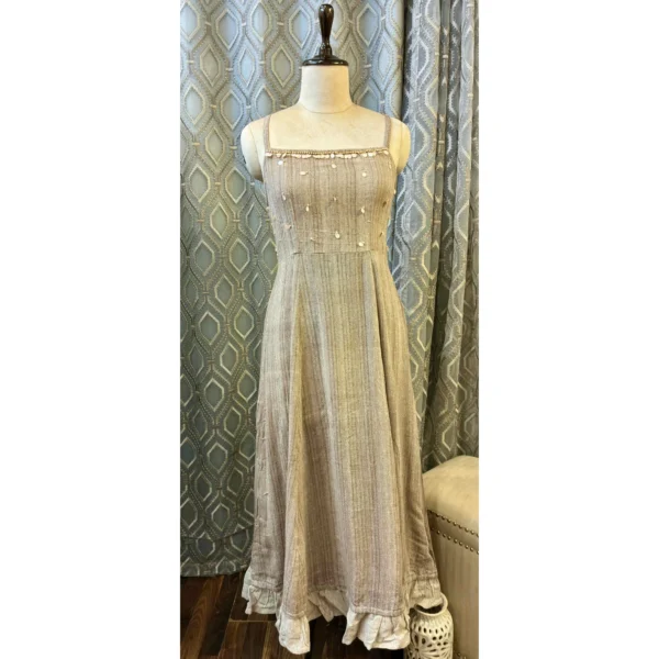 Autumnal Mouse Two-Piece Linen Midi with Hand-Woven Cross-Stitch Jacket