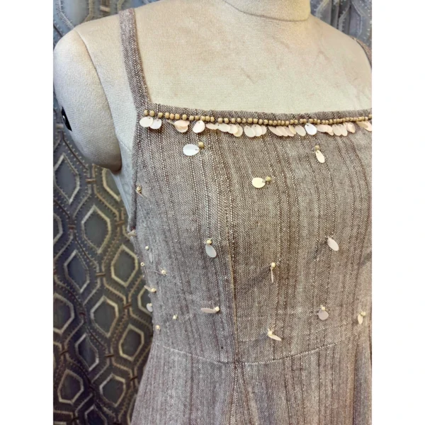 Autumnal Mouse Two-Piece Linen Midi with Hand-Woven Cross-Stitch Jacket