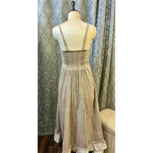 Autumnal Mouse Two-Piece Linen Midi with Hand-Woven Cross-Stitch Jacket