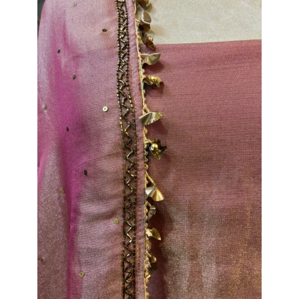 Blushing Rose Shimmer Tissue Suit with Metallic Accents