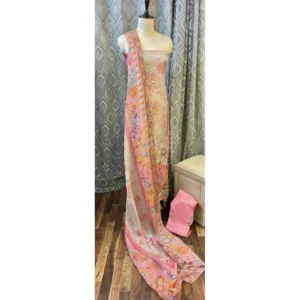 Burberry Silk Digital Print Suit with Artisanal Cut-Work & Moti Details