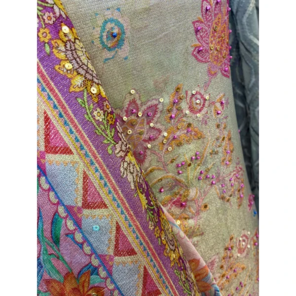 Burberry Silk Digital Print Suit with Artisanal Cut-Work & Moti Details