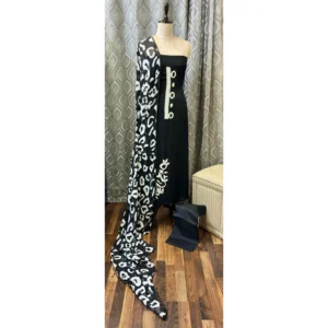 Deep Black Pure Organza Suit with Monochrome Moti & Cut-Dana Work