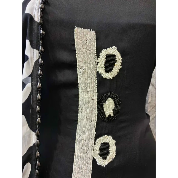 Deep Black Pure Organza Suit with Monochrome Moti & Cut-Dana Work