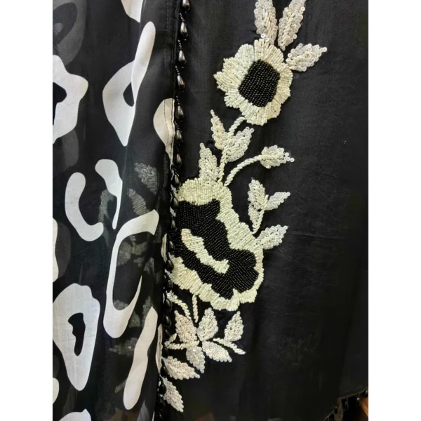 Deep Black Pure Organza Suit with Monochrome Moti & Cut-Dana Work