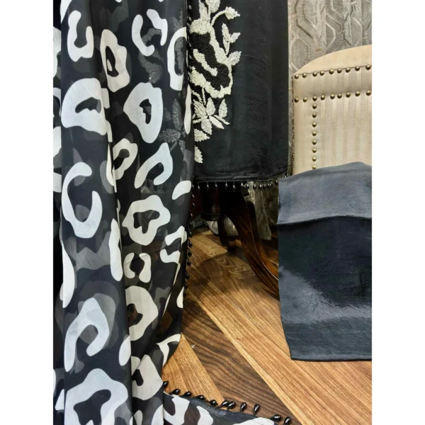 Deep Black Pure Organza Suit with Monochrome Moti & Cut-Dana Work