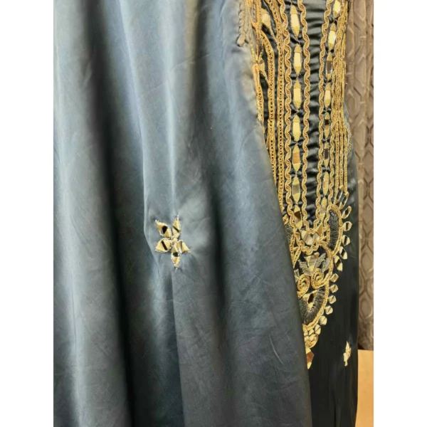 Deep Blue Diamond Satin Suit with Resham & Mirror Work