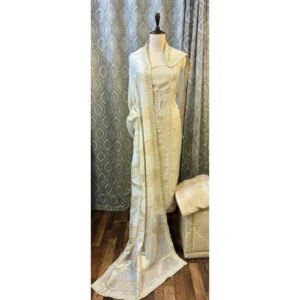 Ethereal Ivory Organza Tissue Suit with Hand-Worked Bird Motifsa
