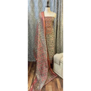 Heritage Maheshwari Silk Suit with Mirror-Work & Digital Print Accents