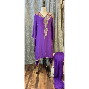 Imperial Crepe Satin Kaftan with Hand-Done Zardosi & Wooden Tassels