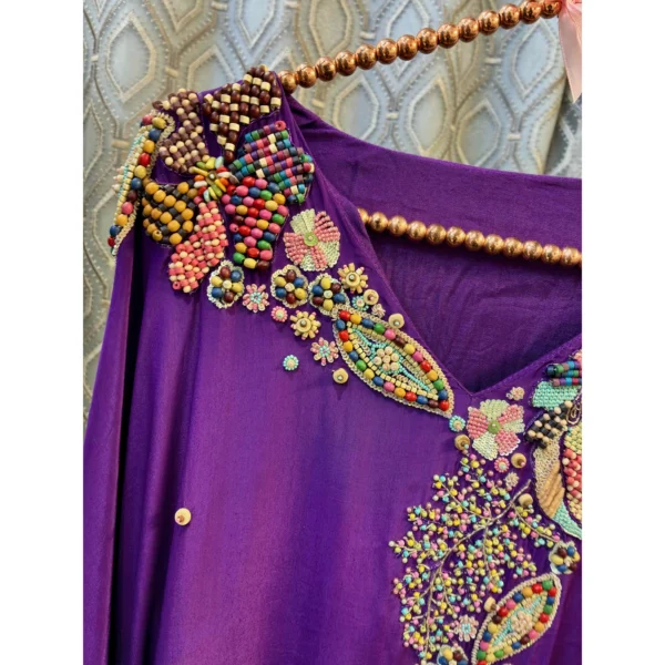 Imperial Crepe Satin Kaftan with Hand-Done Zardosi & Wooden Tassels