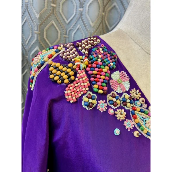 Imperial Crepe Satin Kaftan with Hand-Done Zardosi & Wooden Tassels