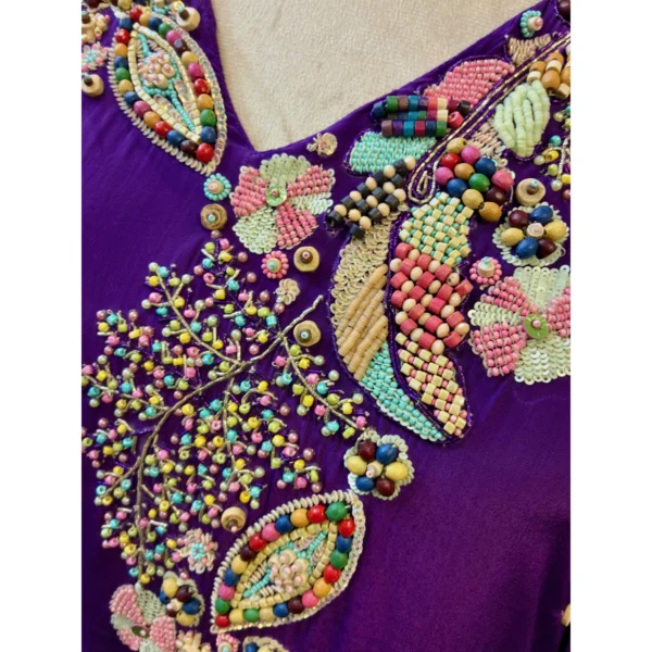 Imperial Crepe Satin Kaftan with Hand-Done Zardosi & Wooden Tassels