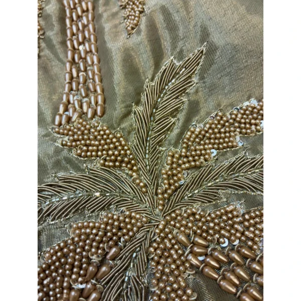 Olive Imperial Tissue Organza Suit with Zardosi Elephant Motifs