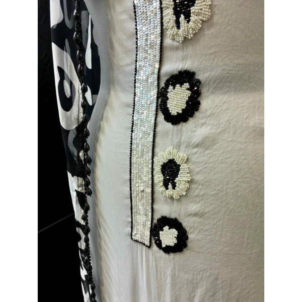 Pristine White Pure Organza Suit with Digital Print & Pearl Accents