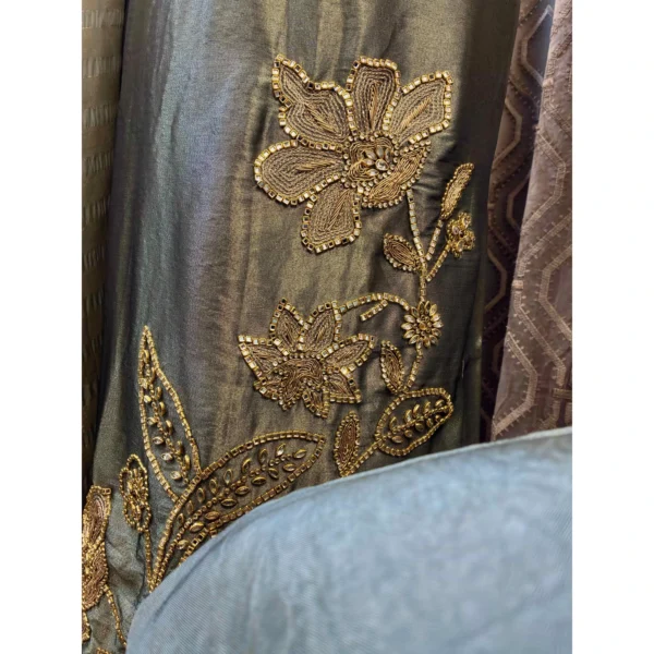 Sage Green Tissue Suit with Triple-Size Kundan & Scalloped Borders