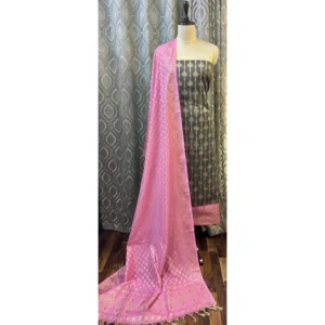 Charcoal & Rose Dual-Tone Jamawar Suit with Heavy Contrast Dupatta