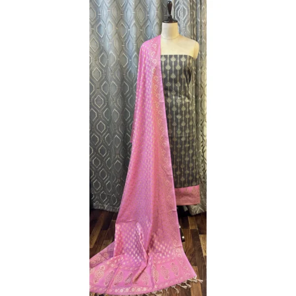 Charcoal & Rose Dual-Tone Jamawar Suit with Heavy Contrast Dupatta