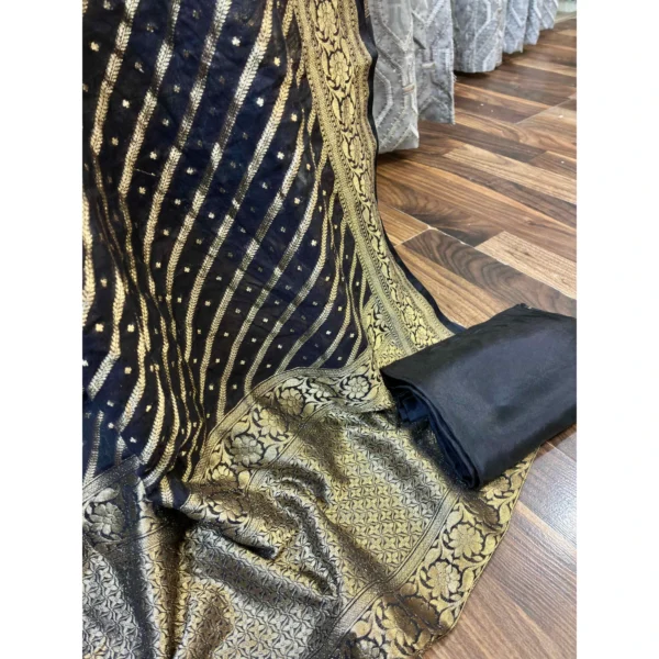 Midnight Onyx Pure Crepe Silk Suit with Banarasi Weave