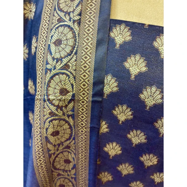 Imperial Sapphire Jamawar Silk Suit with Ornate Weave