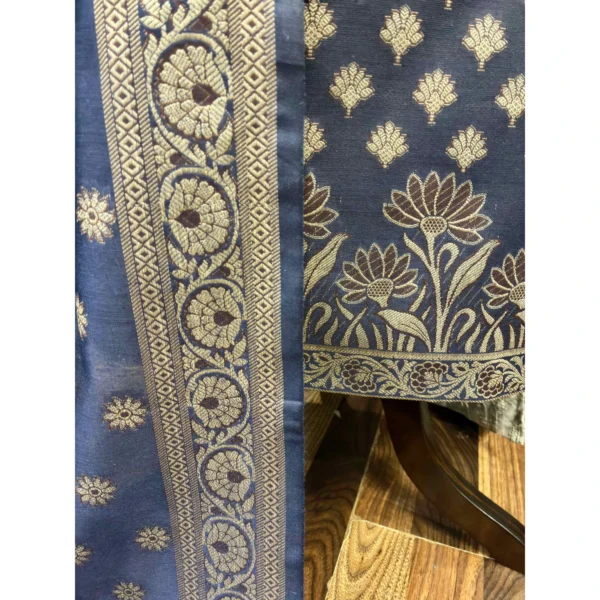 Imperial Sapphire Jamawar Silk Suit with Ornate Weave