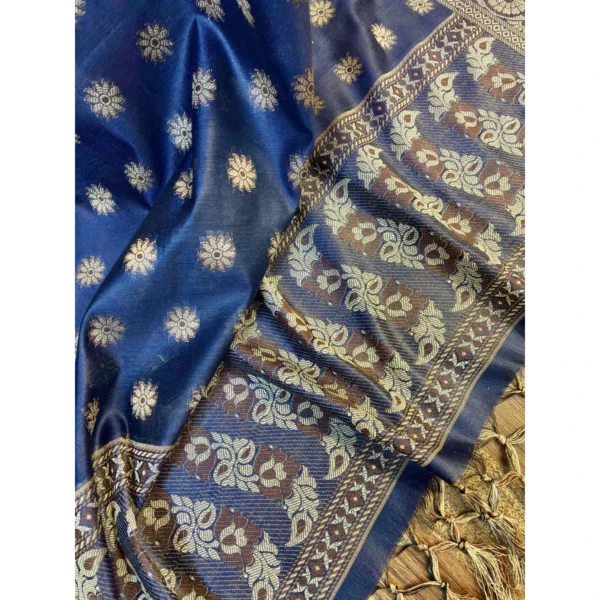 Imperial Sapphire Jamawar Silk Suit with Ornate Weave