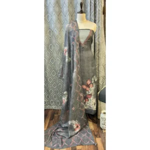 Charcoal Mist Tissue Linen Suit with Hand-Done Butterfly Artistry