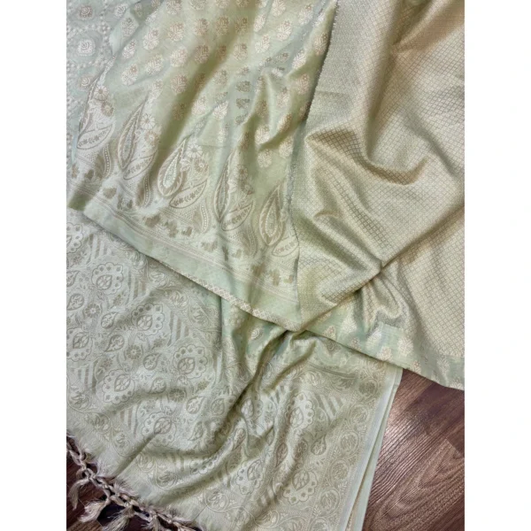 Dhani Green Monga Silk Suit with Dual-Tone Zari Jaal Dupatta