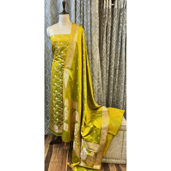 Dhani Green Pure Katan Silk Suit with Banarasi Gold Weave