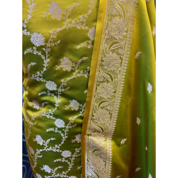 Dhani Green Pure Katan Silk Suit with Banarasi Gold Weave