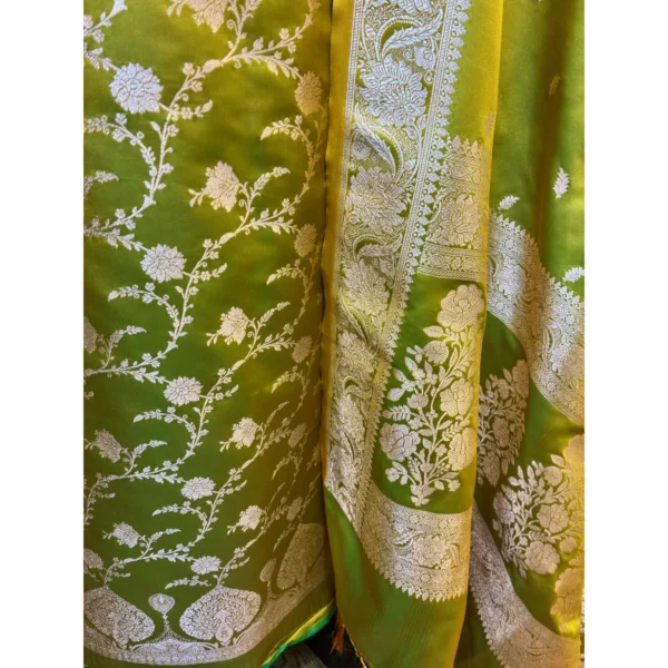 Dhani Green Pure Katan Silk Suit with Banarasi Gold Weave