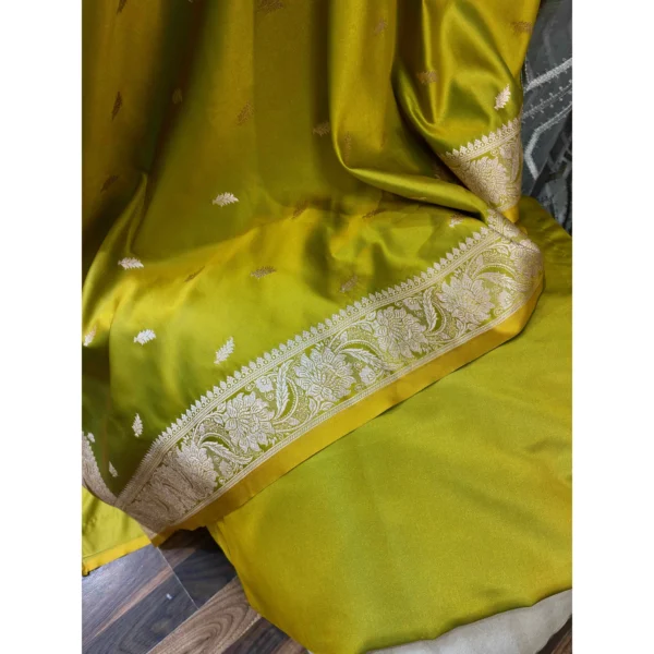 Dhani Green Pure Katan Silk Suit with Banarasi Gold Weave