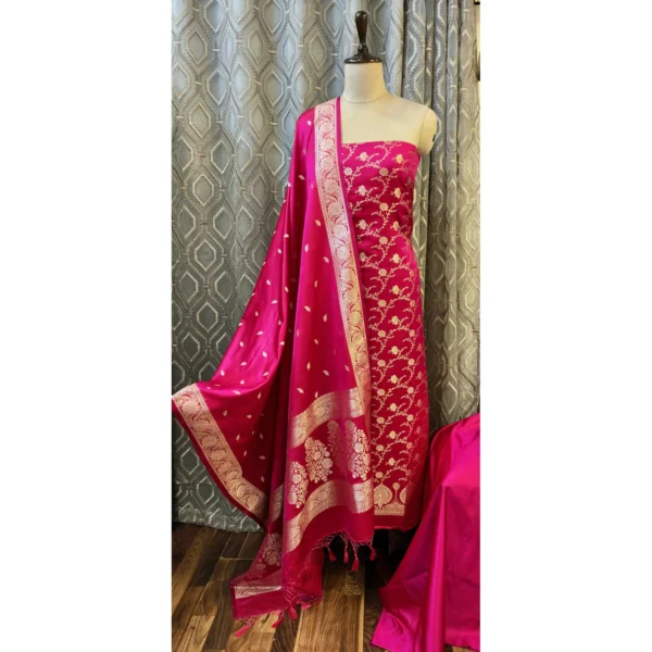 Fuchsia Pink & Magenta Dual-Shade Pure Katan Silk Banarasi Suit