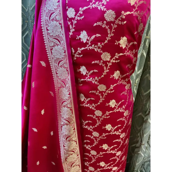 Fuchsia Pink & Magenta Dual-Shade Pure Katan Silk Banarasi Suit
