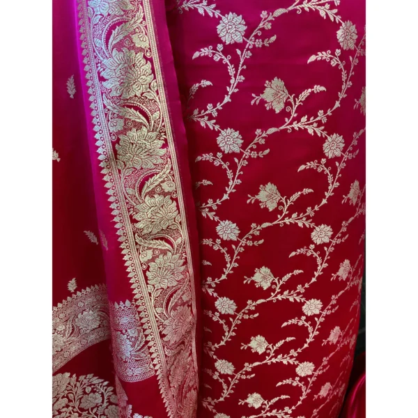 Fuchsia Pink & Magenta Dual-Shade Pure Katan Silk Banarasi Suit