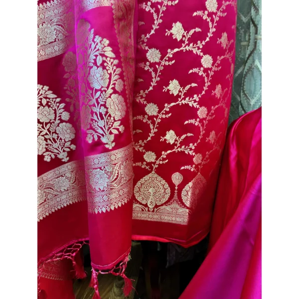 Fuchsia Pink & Magenta Dual-Shade Pure Katan Silk Banarasi Suit
