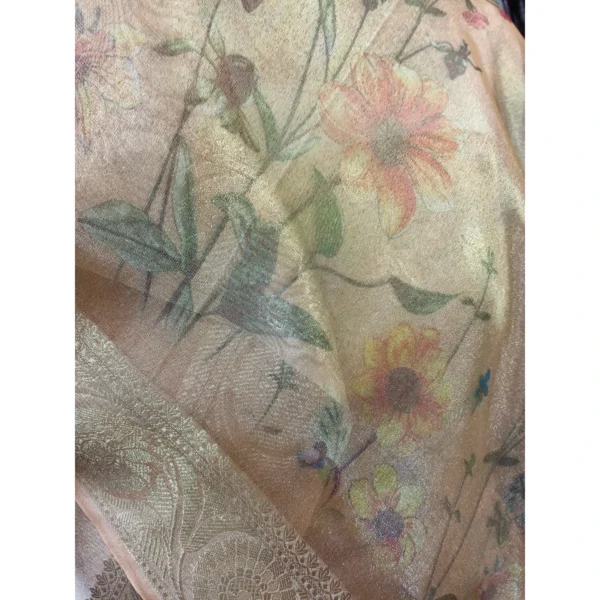 Golden Sandalwood Silk Suit with Hand-Embroidered Neckline & Tissue Silk Dupatta