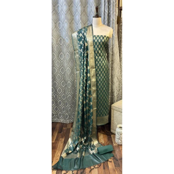Emerald Bottle Green Cotton Silk Suit with Zari Weaving