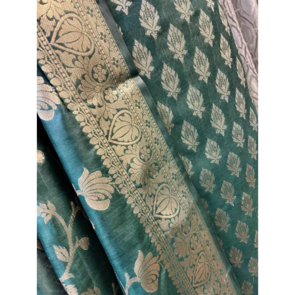 Emerald Bottle Green Cotton Silk Suit with Zari Weaving