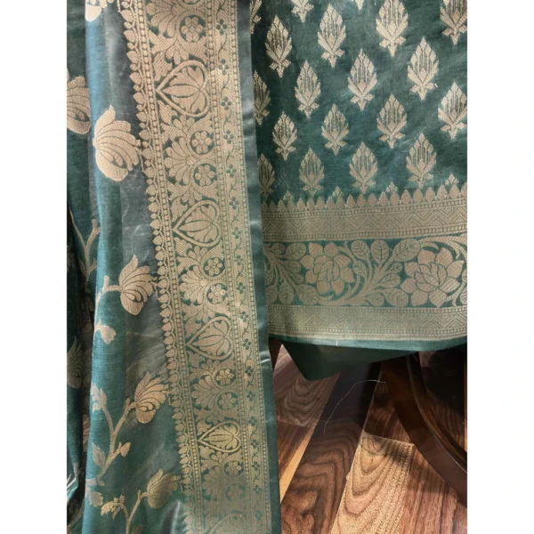 Emerald Bottle Green Cotton Silk Suit with Zari Weaving