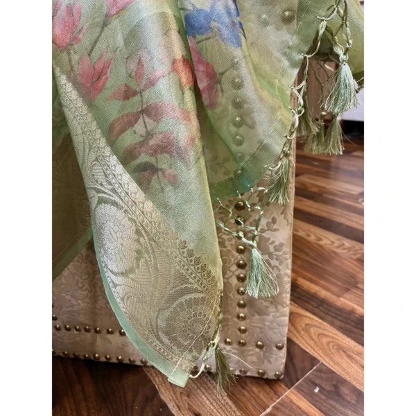 Pistachio Green Tissue Silk Suit with Digital Floral Print Dupatta