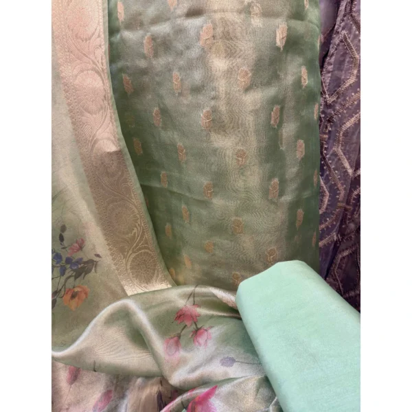 Pistachio Green Tissue Silk Suit with Digital Floral Print Dupatta
