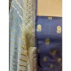 Indigo & Azure Monga Silk Suit with Paani Gold Rose Motifs