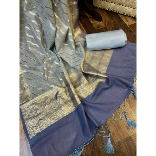 Indigo & Azure Monga Silk Suit with Paani Gold Rose Motifs