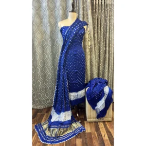 Ink Blue Modal Silk Bandhej Suit with Heavy Dupatta