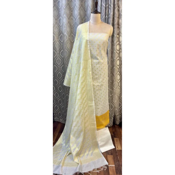 Sun-Kissed Ivory Cotton Silk Suit with Zari Jaal Dupatta