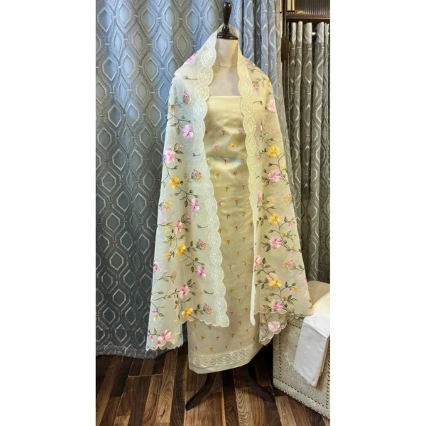 Ivory Organza Silk Suit with Resham-Embroidered Organza Dupatta