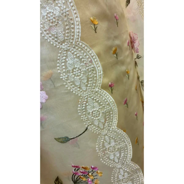 Ivory Monga Silk Suit with Resham-Embroidered Organza Dupatta
