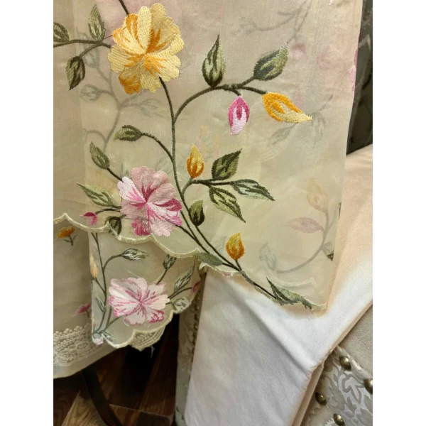 Ivory Monga Silk Suit with Resham-Embroidered Organza Dupatta