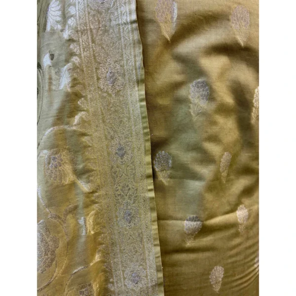 Pistachio Light Green Cotton Silk Jamawar Suit with Heavy Tasselled Dupatta